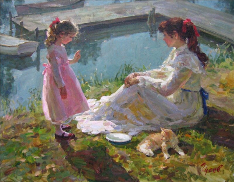 Two Girls by Water — Green