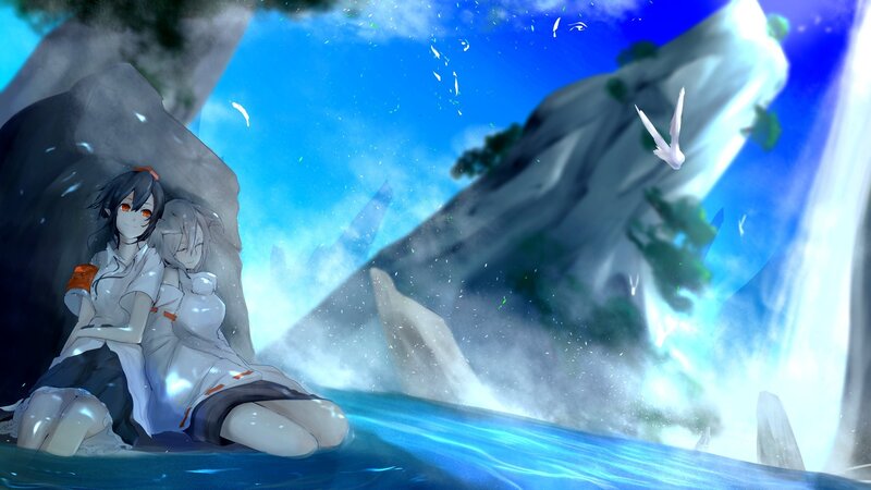 Two Girls by Waterfall