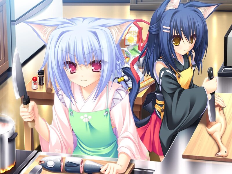 Two girls cooking in a kitchen