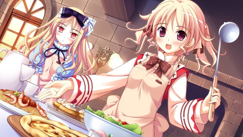 Two girls cooking in a kitchen