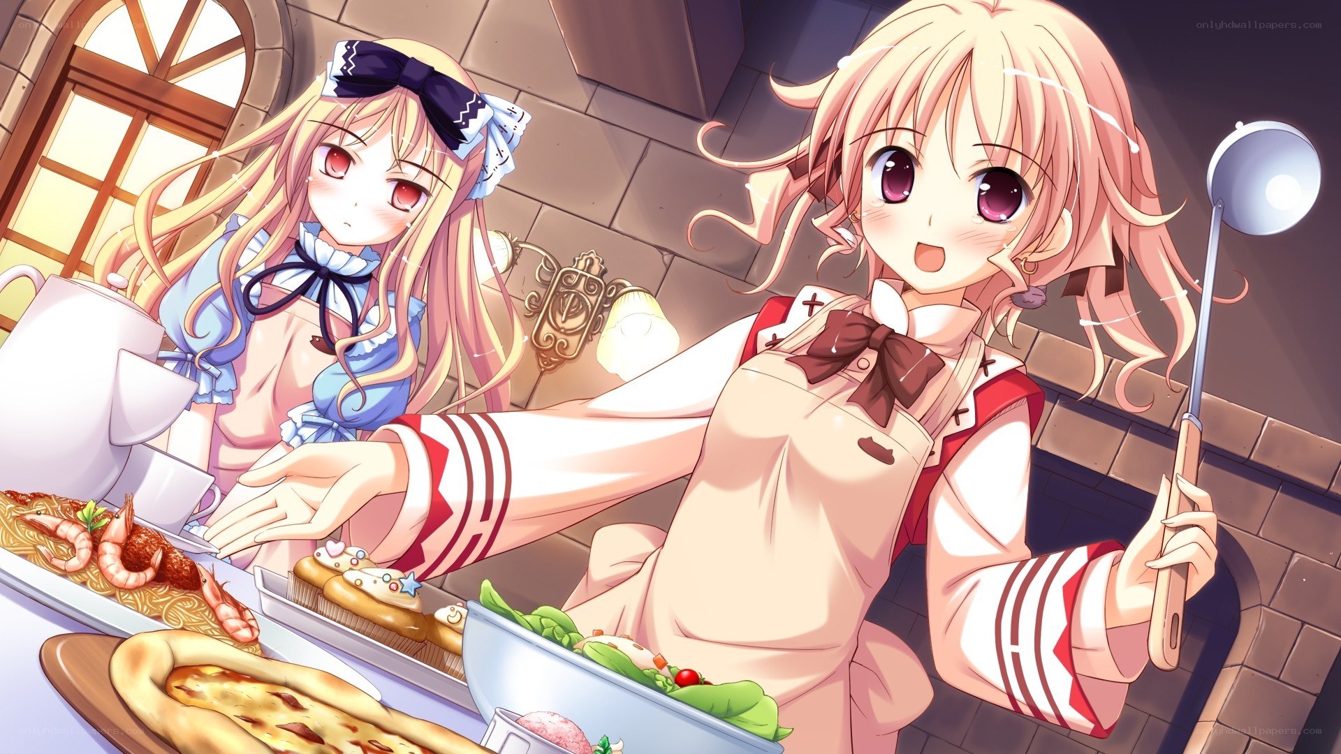 Two girls cooking in a kitchen