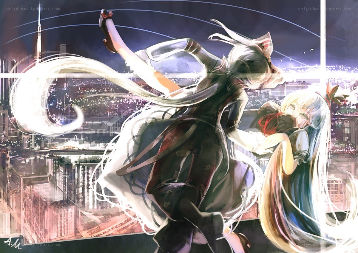 Two girls dancing in a city