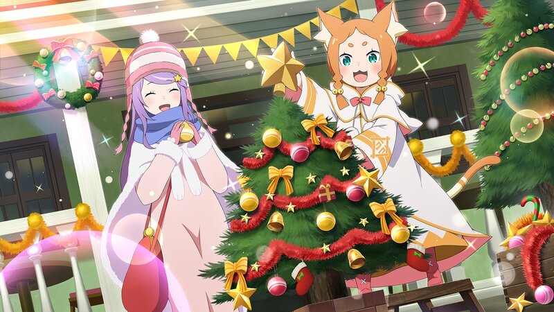 Two Girls Decorating a Tree — Green