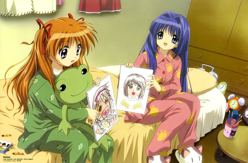 Two Girls Drawing — Green