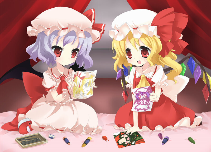 Two Girls Drawing — Red