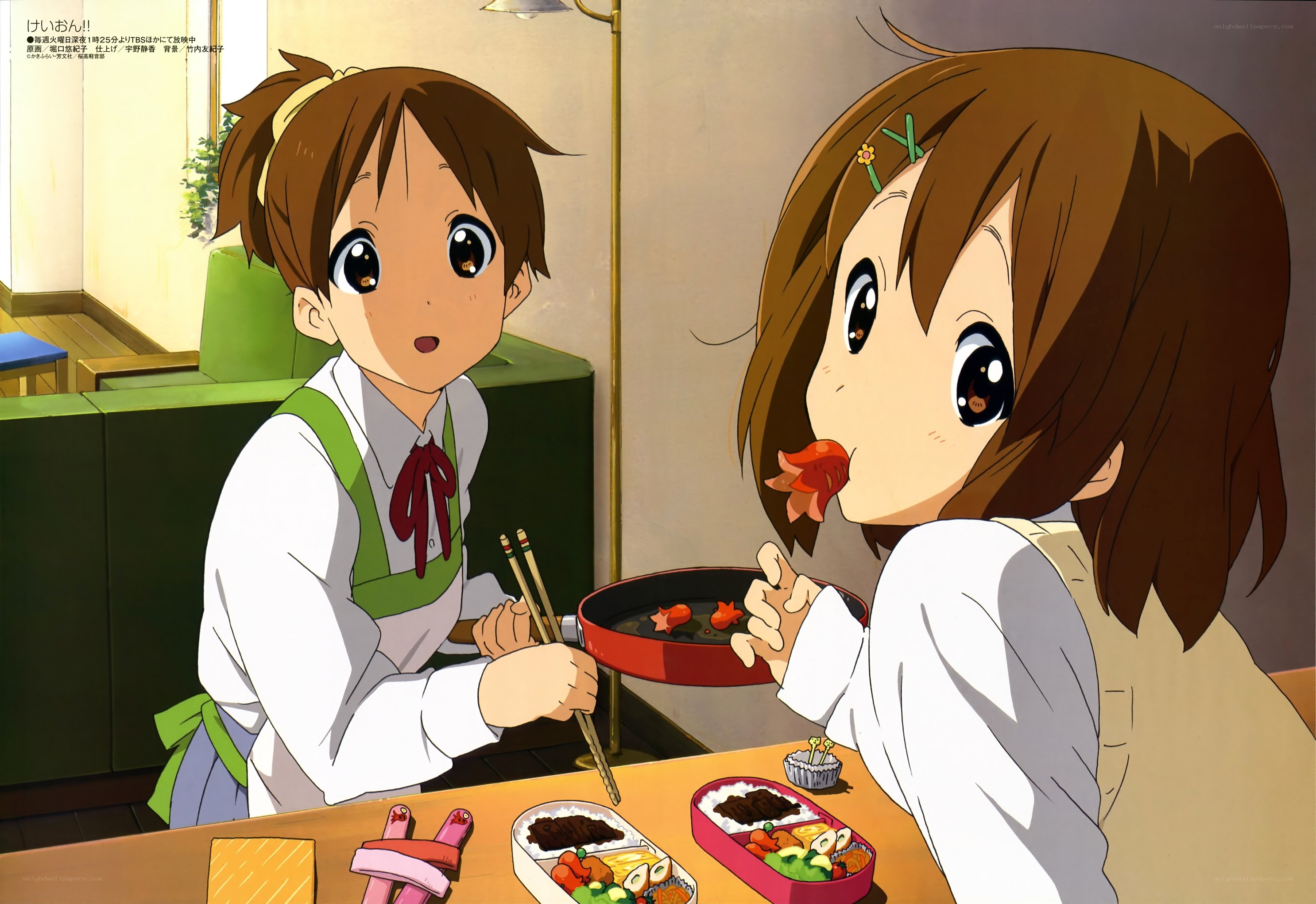 Two girls eating bento