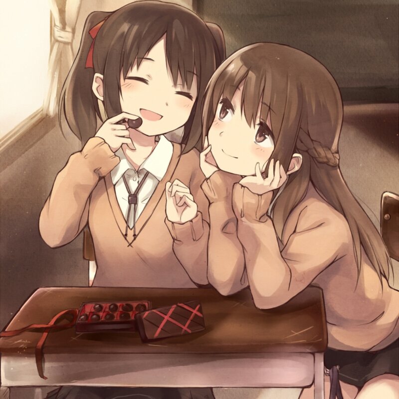 Two Girls Eating Chocolate — Brown
