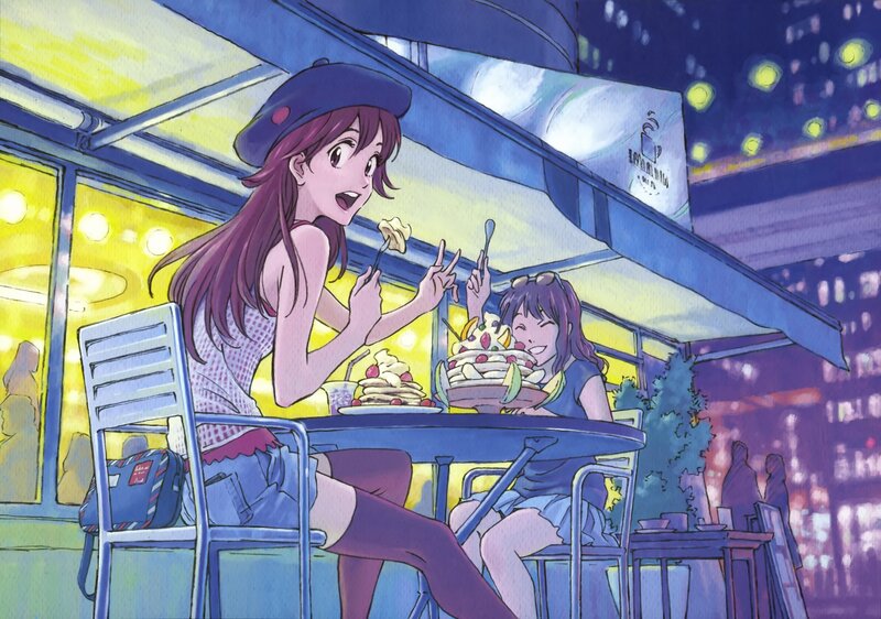 Two Girls Eating Dessert — Blue, Relaxed
