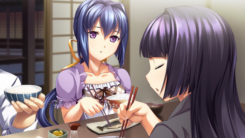 Two Girls Eating Dinner — Purple
