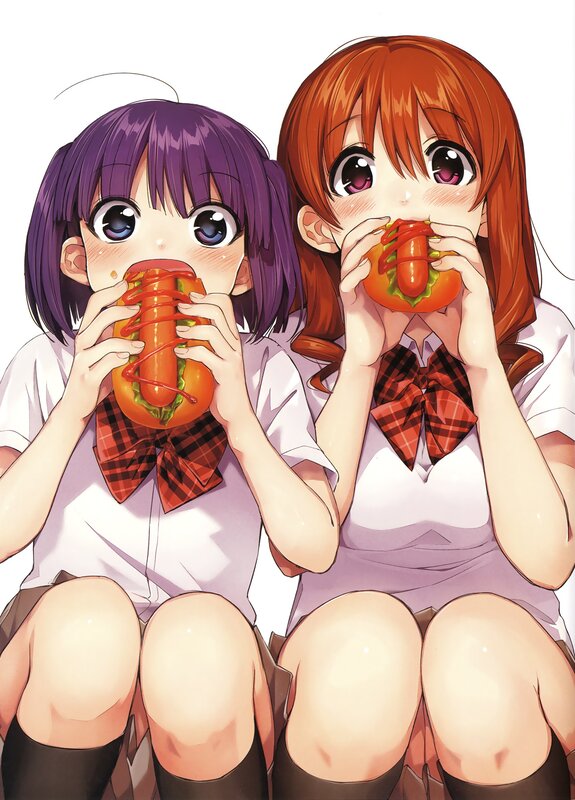 Two Girls Eating Hot Dogs