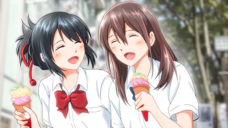 Two Girls Eating Ice Cream — White