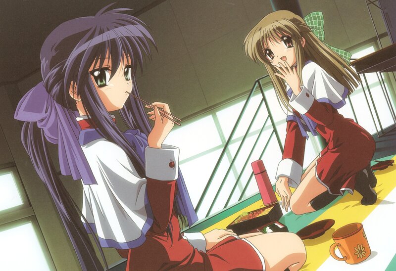 Two Girls Eating Lunch — Purple, Calm