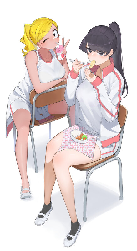 Two Girls Eating Lunch — White