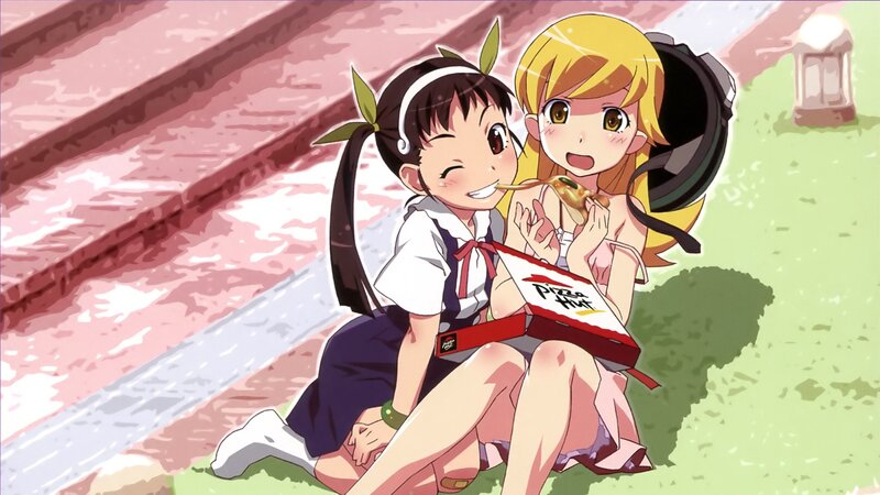 Two Girls Eating Pizza — Green