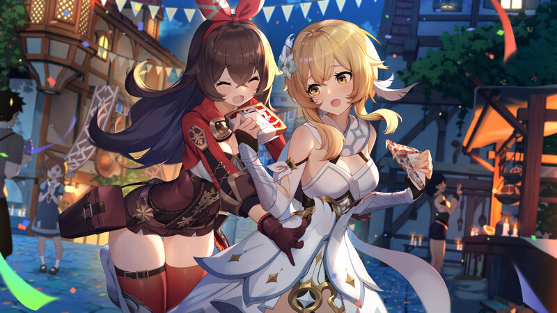 Two Girls Eating Pizza — White