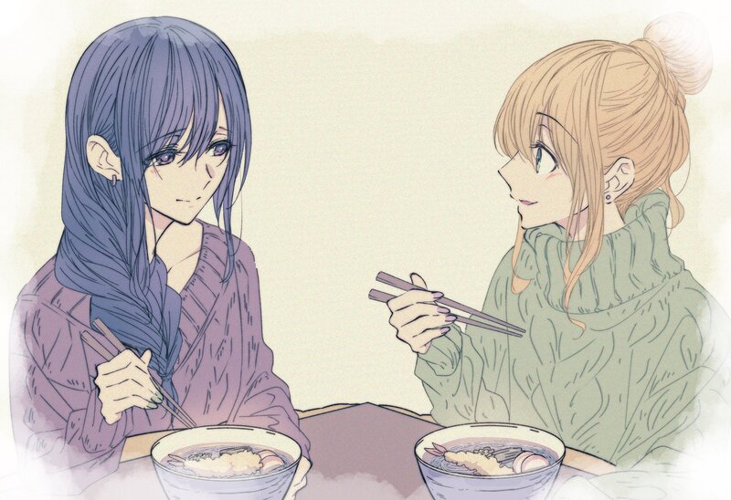 Two Girls Eating Ramen — Purple