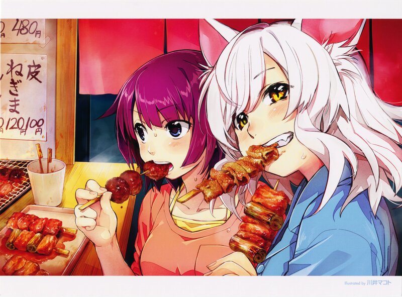 Two Girls Eating Skewers — Red