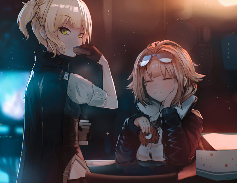 Two Girls Eating Snacks — Brown