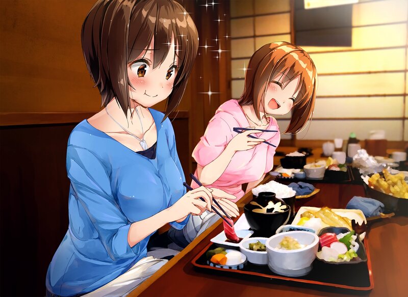 Two Girls Eating Sushi