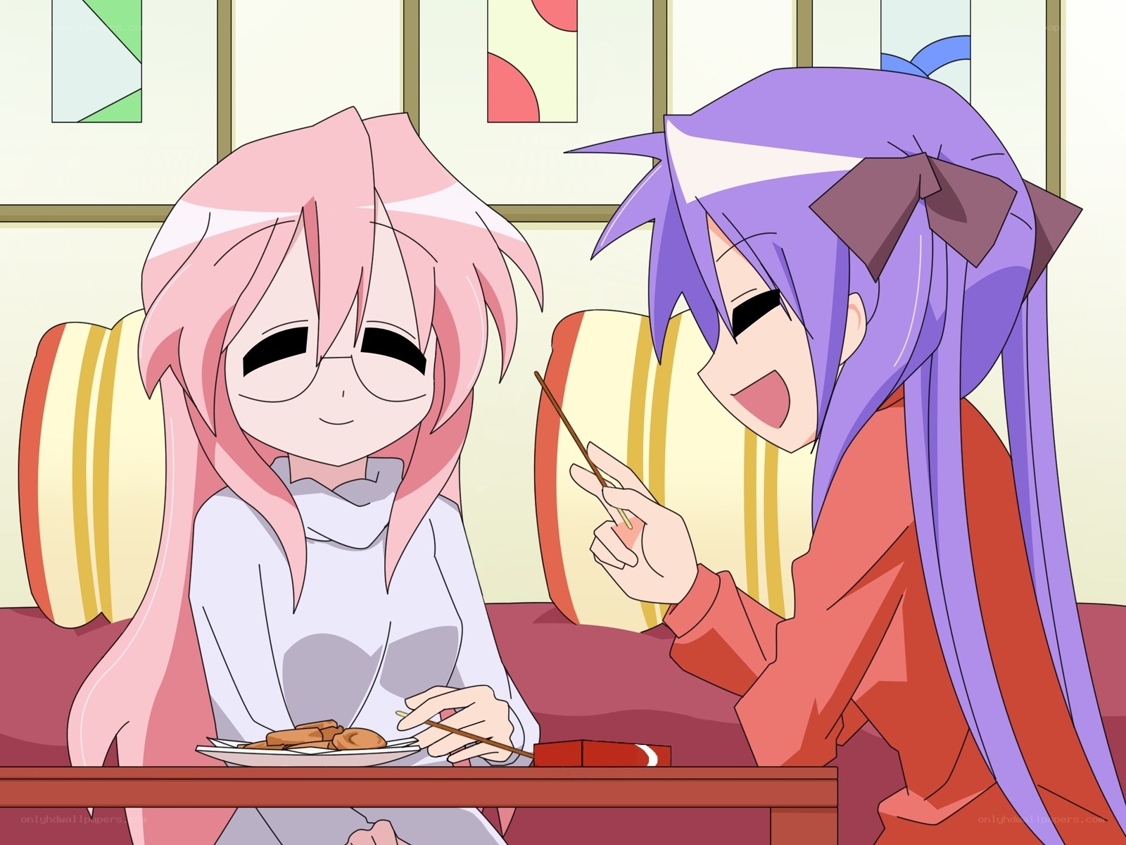 Two girls eating together