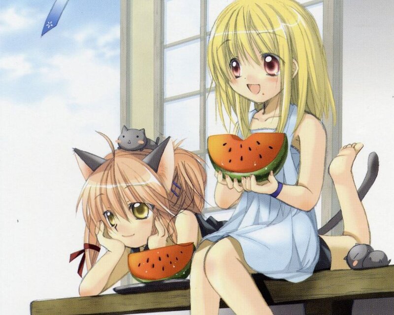 Two Girls Eating Watermelon — Yellow