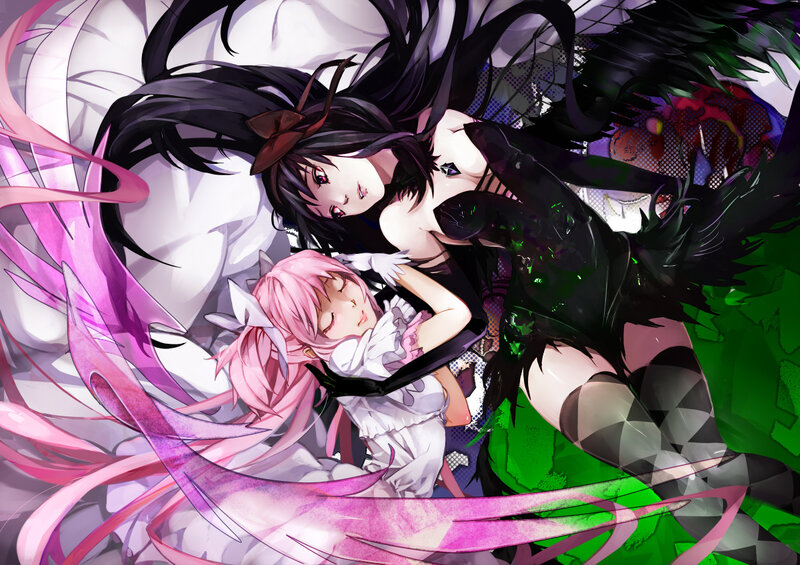 Two Girls Embracing — Black, Dramatic, Anime