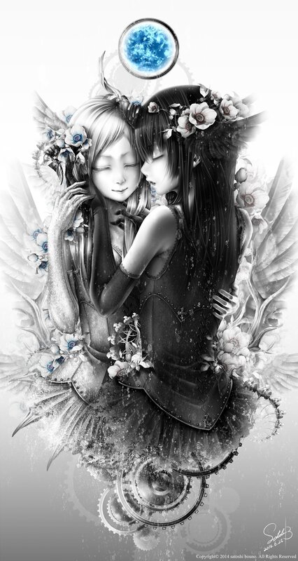 Two Girls Embracing — Black, Serene