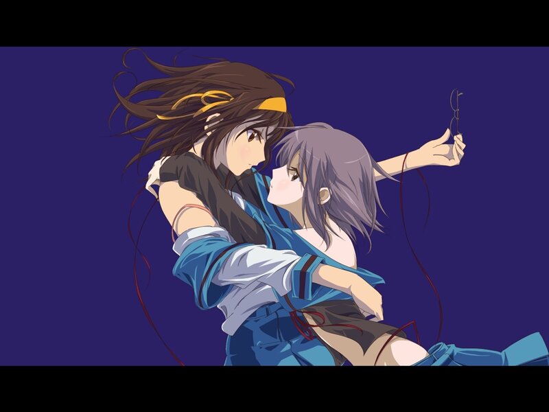 Two Girls Embracing — Blue, Intimate, Anime