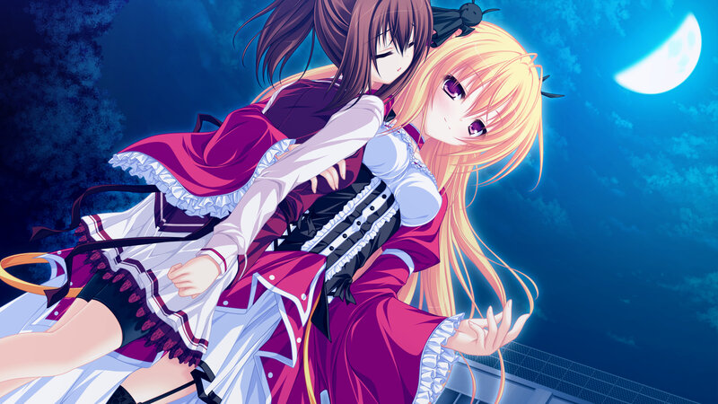 Two Girls Embracing — Blue