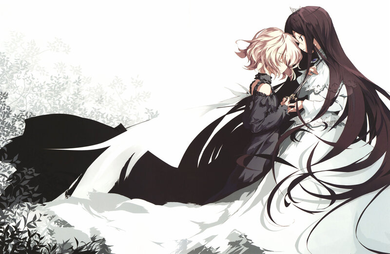 Two girls embracing in a forest