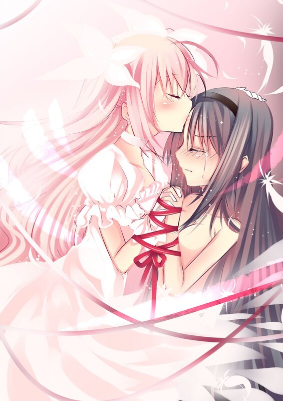 Two Girls Embracing — Pink, Romantic, Anime