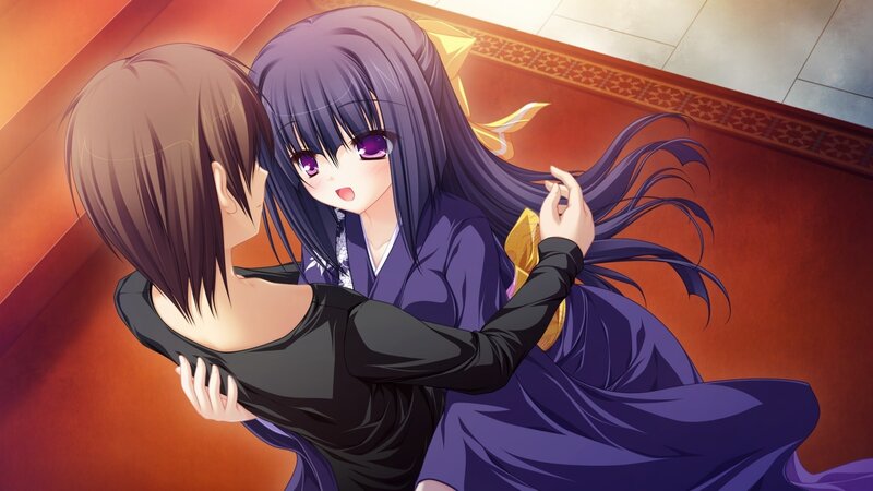 Two Girls Embracing — Purple, Dramatic, Anime, Long Hair