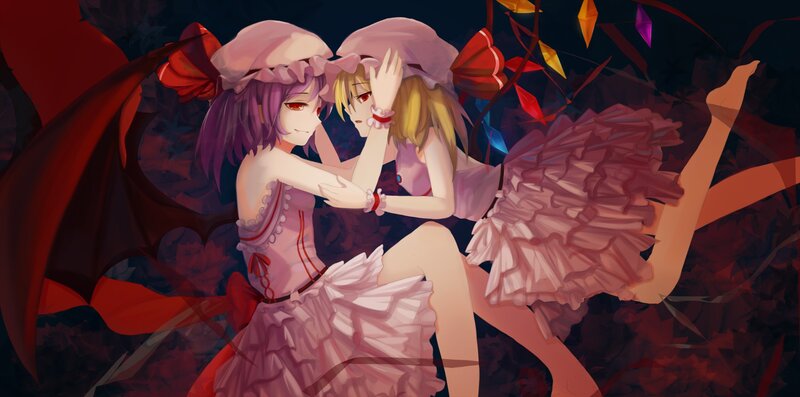 Two Girls Embracing — Purple, Dramatic, Night, Anime, Dresses