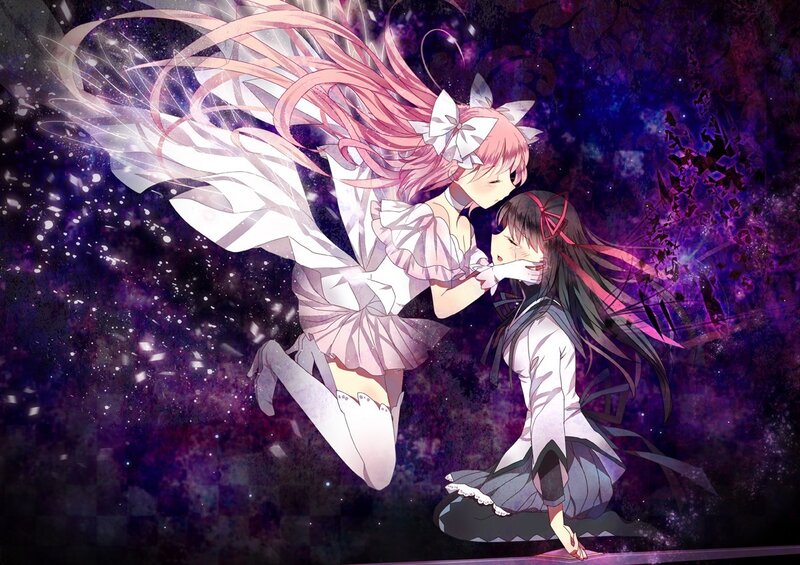 Two Girls Embracing — Purple, Dramatic, Night