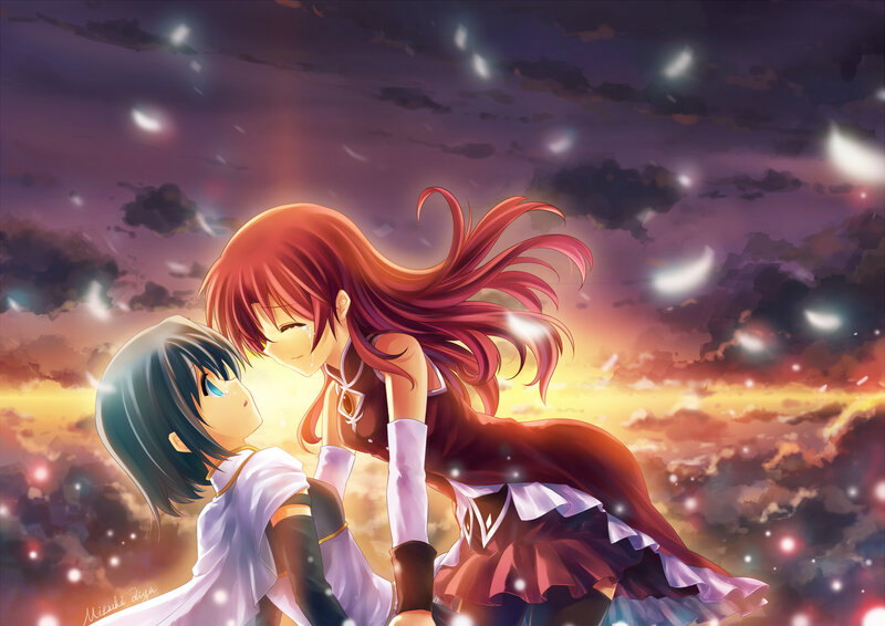 Two Girls Embracing — Purple, Dramatic