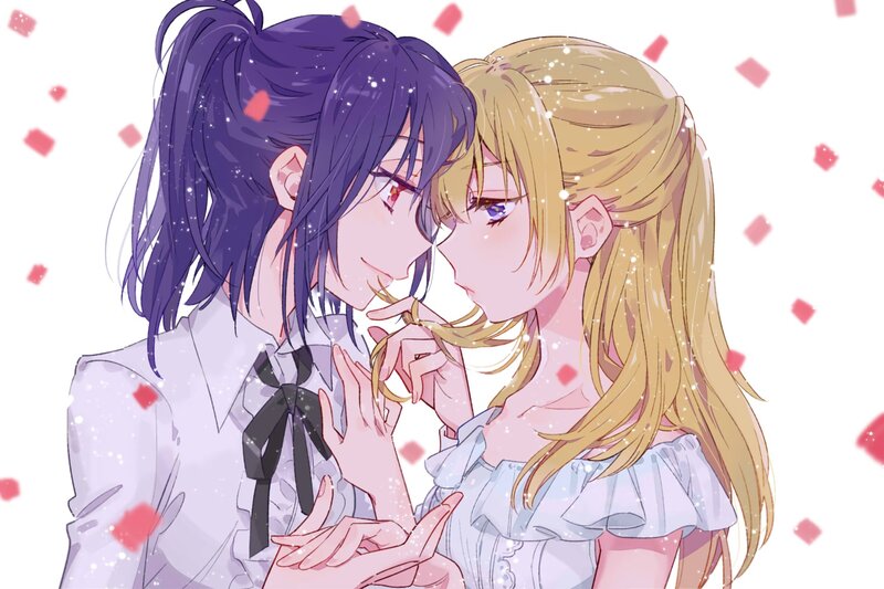 Two Girls Embracing — Purple, Romantic, Anime