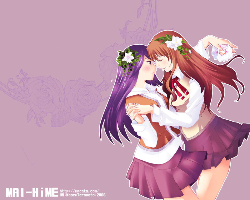 Two Girls Embracing — Purple, Romantic