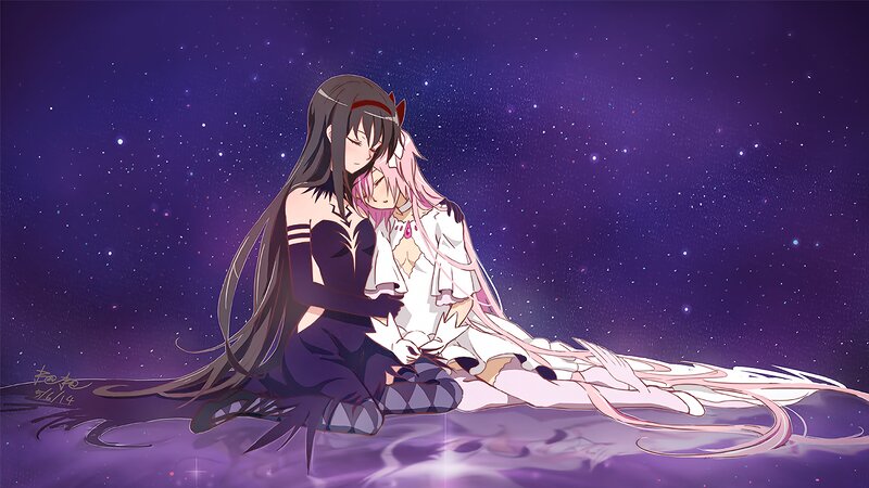 Two Girls Embracing — Purple, Serene, Night