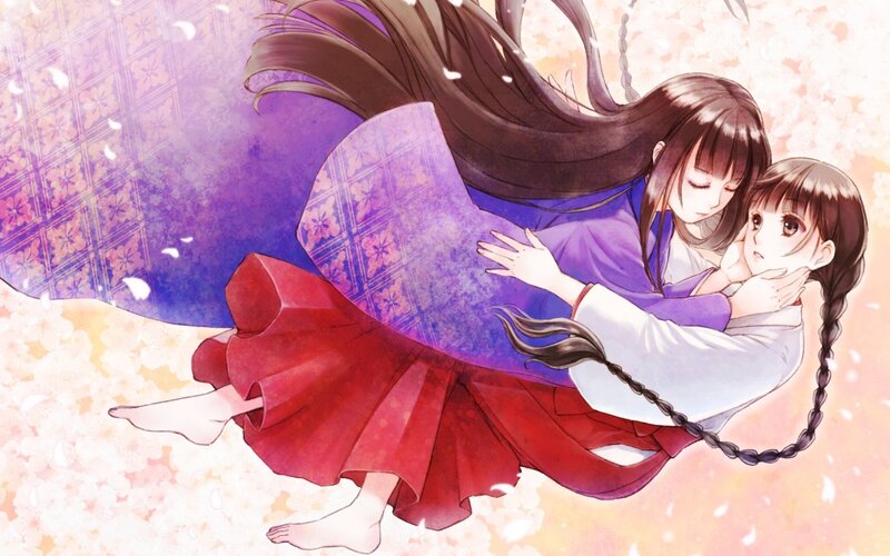 Two Girls Embracing — Purple, Serene, Spring
