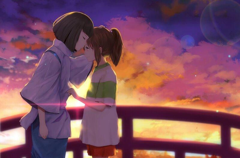 Two Girls Embracing — Purple, Serene, Sunset