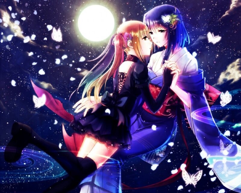 Two Girls Embracing — Purple