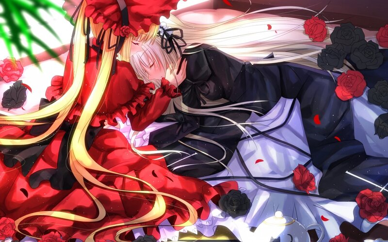 Two Girls Embracing — Red, Dramatic, Anime