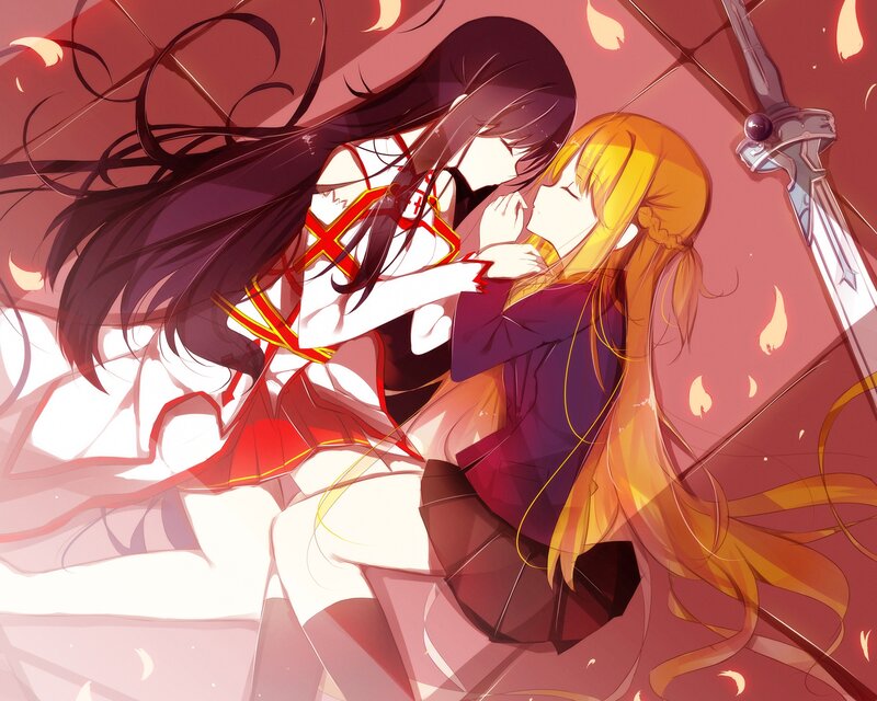 Two Girls Embracing — Red, Dramatic