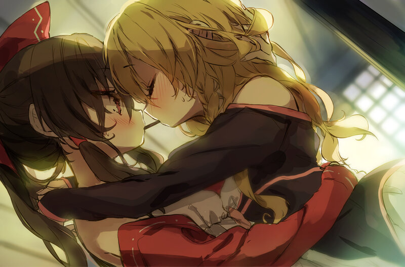 Two Girls Embracing — Red, Intimate