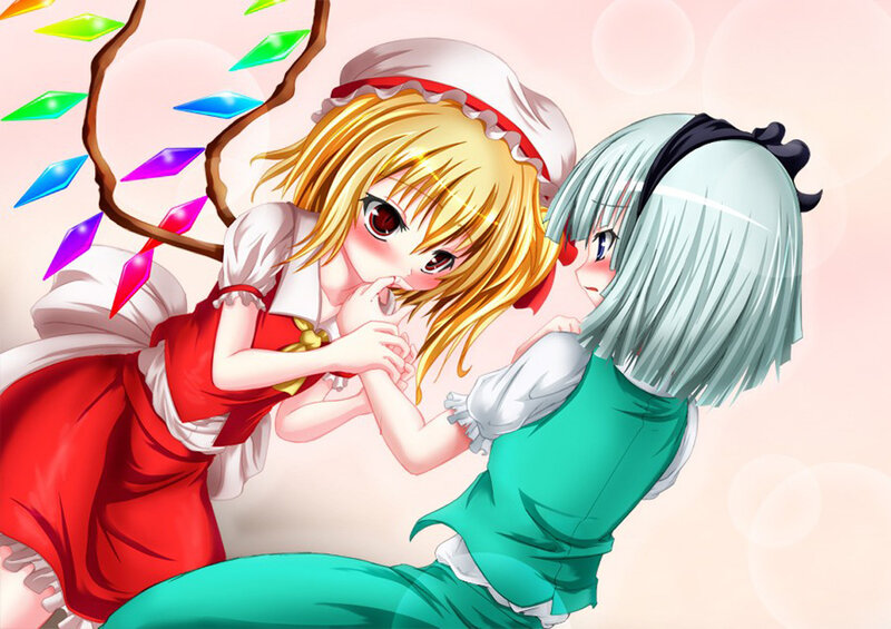 Two Girls Embracing — Red, Playful