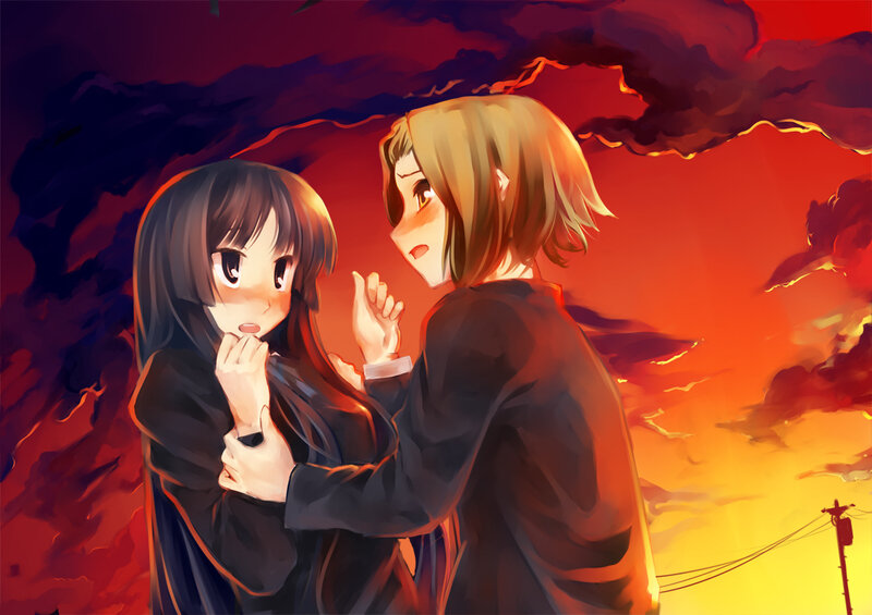 Two Girls Embracing — Red