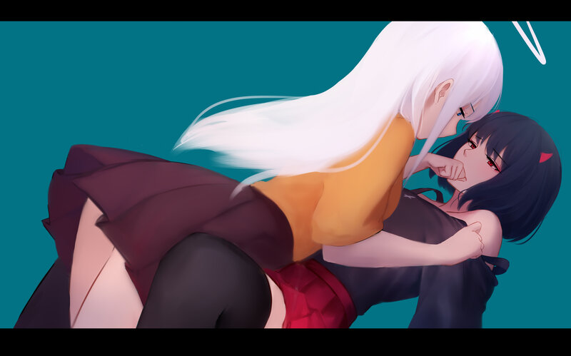 Two Girls Embracing — Teal
