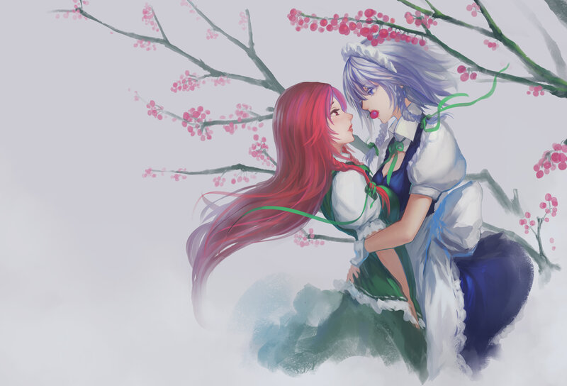 Two Girls Embracing — White, Serene