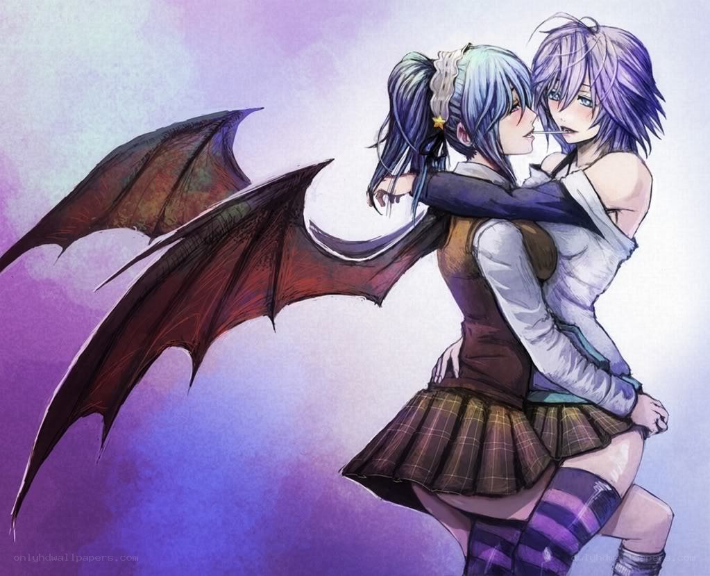 two girls embracing with wings