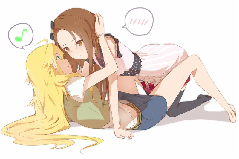 Two Girls Embracing — Yellow